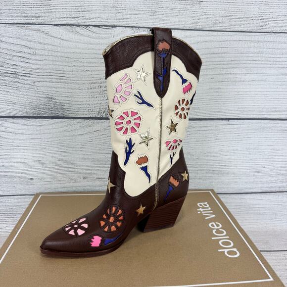 Dolce Vita Women's Brown Colorful Lassie Embossed Western Boots Size 9 - Picture 2 of 11